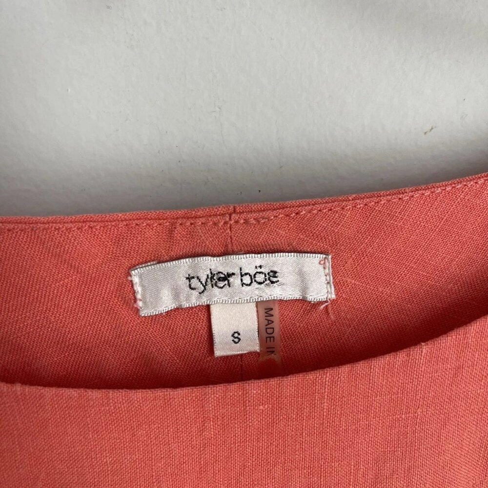 Tyler Boe Coral Orange 100% Linen 3/4 Sleeve Dress Women's - Picture 2 of 8